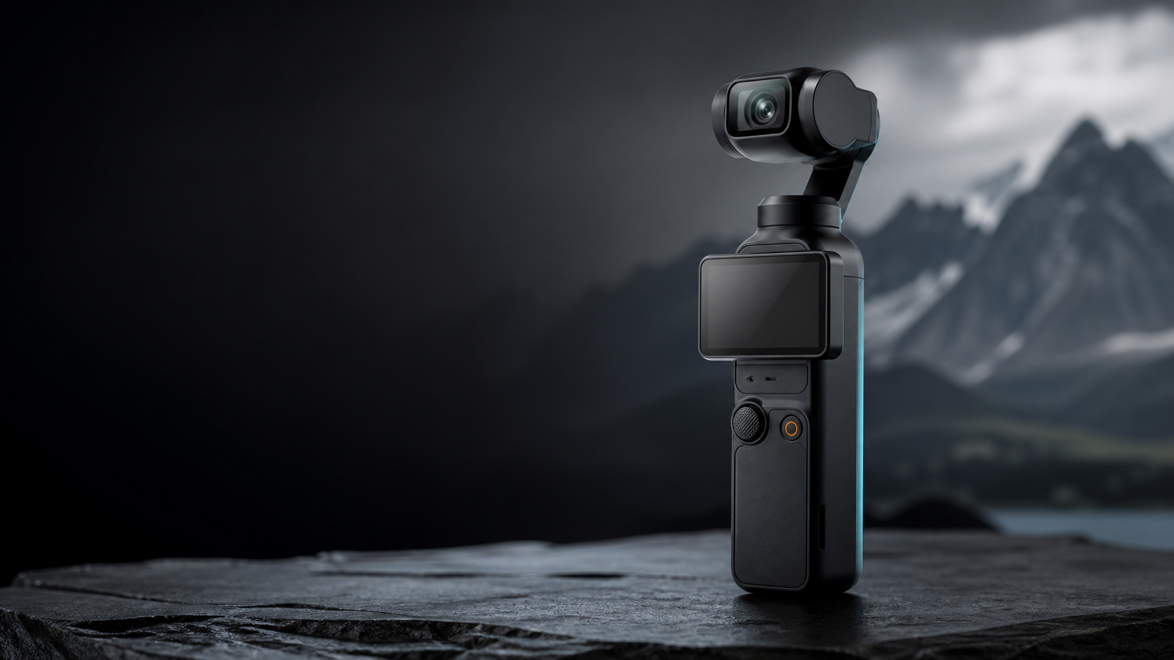Non-branded pocket gimbal camera render for buyer decision guide